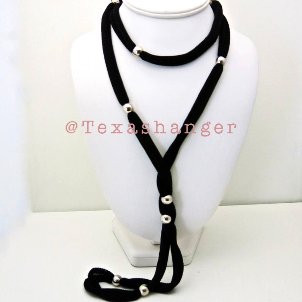 NEW Adami & Martucci Soft Black Mesh 42” Necklace with Station Balls